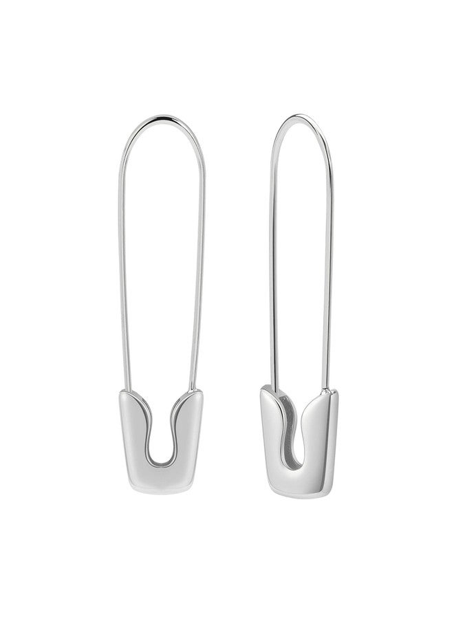 SANNYRA Safety Pin Earrings for Women, Silver Dangle Earrings for Women, Minimalist Dangle Hoop Paper Clip Ear Hoop Studs Daily Jewelry - Image 1